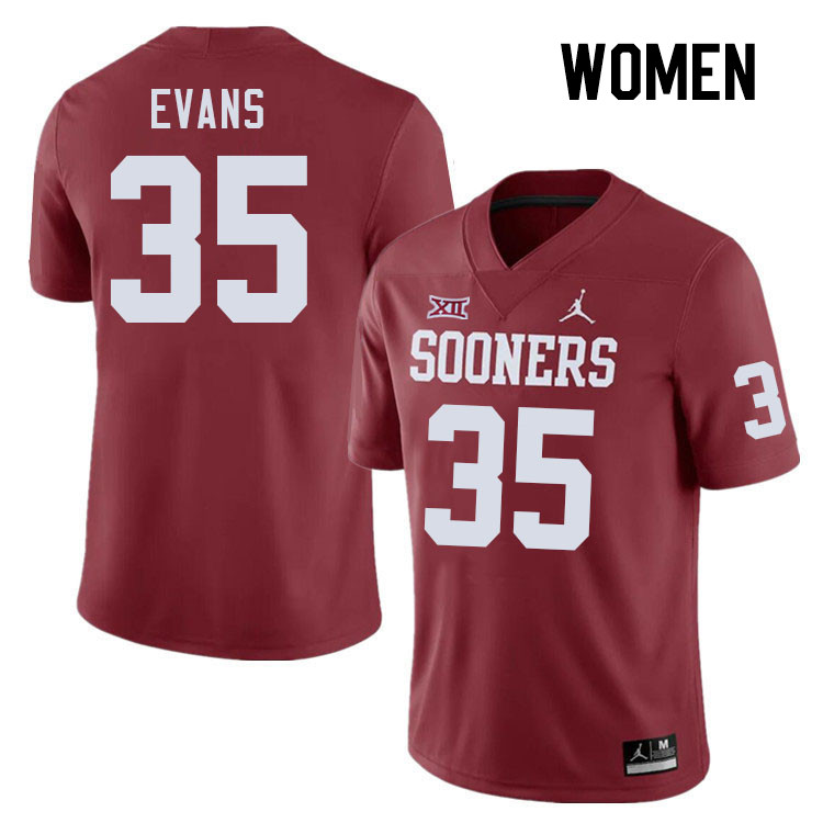 Women #35 Liam Evans Oklahoma Sooners College Football Jerseys Stitched-Crimson